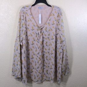 Verona Couture Top Blouse Sheer NWT 3X Floral Pullover Long Sleeve